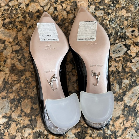 MIU MIU PRADA BLACK PATENT LEATHER CRYSTALS HEEL PUMPS - Picture 6 of 8